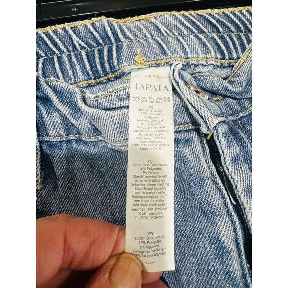 Tapata Wide Leg Blue Denim Cargo Jeans L 34" Inseam Elastic Waist Pockets Casual - Picture 4 of 10